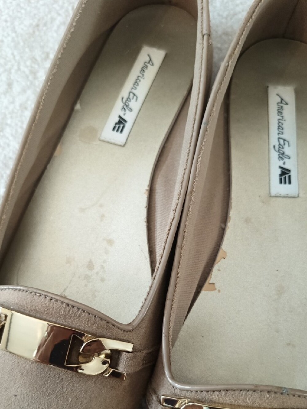 Set of 2 - AmerEagle 8 Tan  Loafers w/ Gold  & FAYVA Chestnut Leather Flats 8.5 - Picture 8 of 12